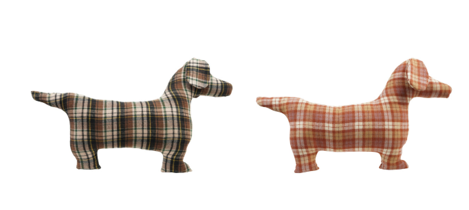 Dog Shaped Pillow with Plaid Pattern, 2 Colors