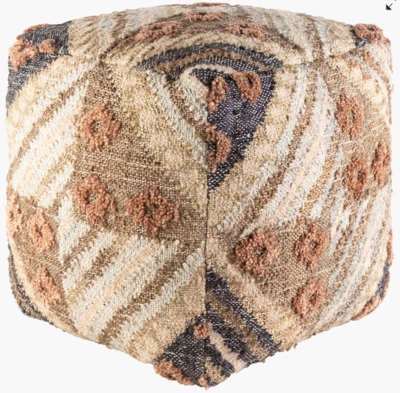 Handwoven Jute, Wool Pouf