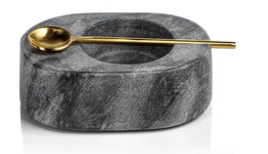 Gray-S&P Bowl with Gold Spoon