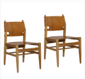 Leather/ Teak Dining chairs (set of 2)