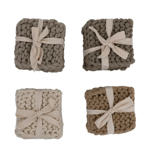 Cotton Crocheted Coasters, Set of 4, 4 Colors