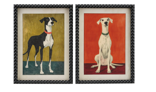 Wood Framed Glass Wall Decor with Dog & Bobbin Frame, 2 Styles