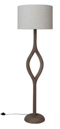Mango Wood Floor Lamp w/ Open Diamond Shaped Base, Cotton Shade & Inline Switch, KD