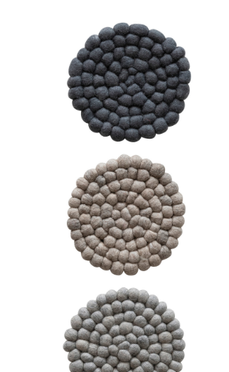 Handmade Wool Felt Ball Trivet, 3 Colors