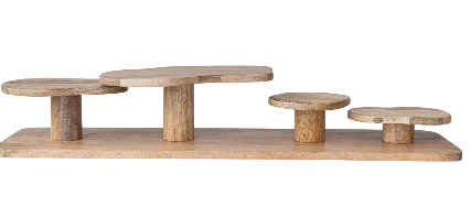 Mango Wood Serving Board w/ 4 Attached Organic Shaped Pedestals, Natural