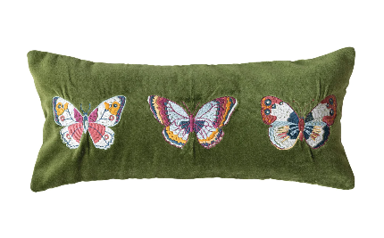 Cotton Velvet Butterfly Lumbar Pillow