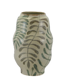 Hand-Painted Stoneware Organic Shaped Vase with Botanicals (Each One Will Vary)