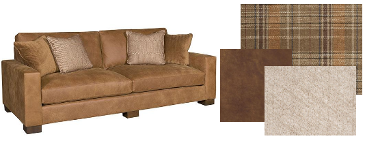 Green Plaid & Leather Sofa