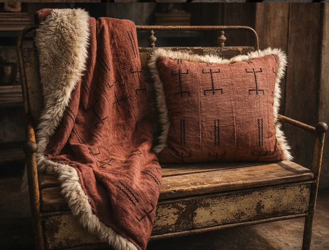 Throw from Handmade Textile w Faux Fur