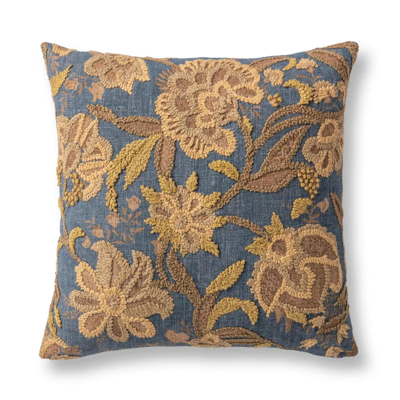Embroidered Floral Blue Pillow