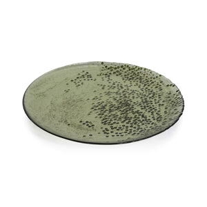Green Dotted Glass Plate 11"