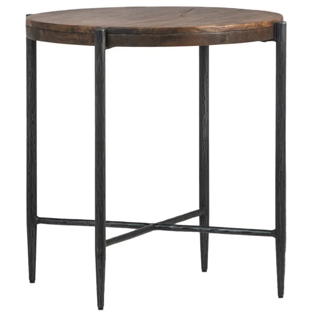 Mango Wood & Forged Iron End Table