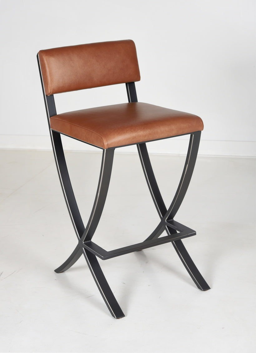 IRON & LEATHER COUNTER STOOL